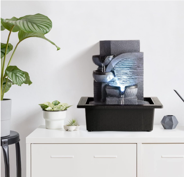 Water Fountains Indoor Waterfall Fountain Tabletop Fountain with LED Light Water Feature Indoor Zen Meditation for Home and Office Indoor Spaces.