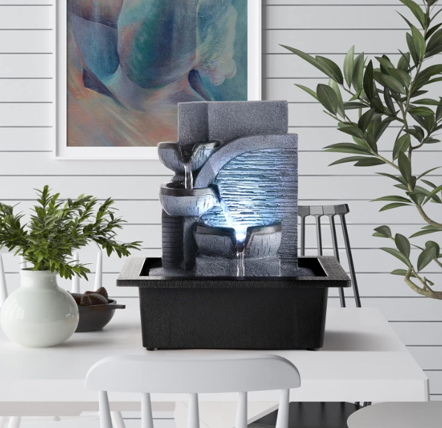 Water Fountains Indoor Waterfall Fountain Tabletop Fountain with LED Light Water Feature Indoor Zen Meditation for Home and Office Indoor Spaces.