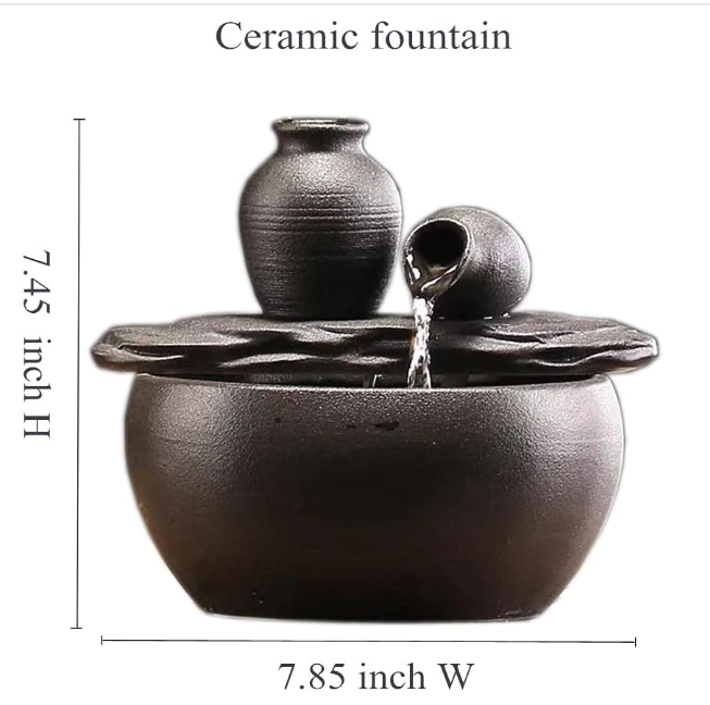 Ceramic Tabletop Fountain for Indoor and Home Decoration Table Desk Office Patio (Ceramic Pot Fountain) (Black)