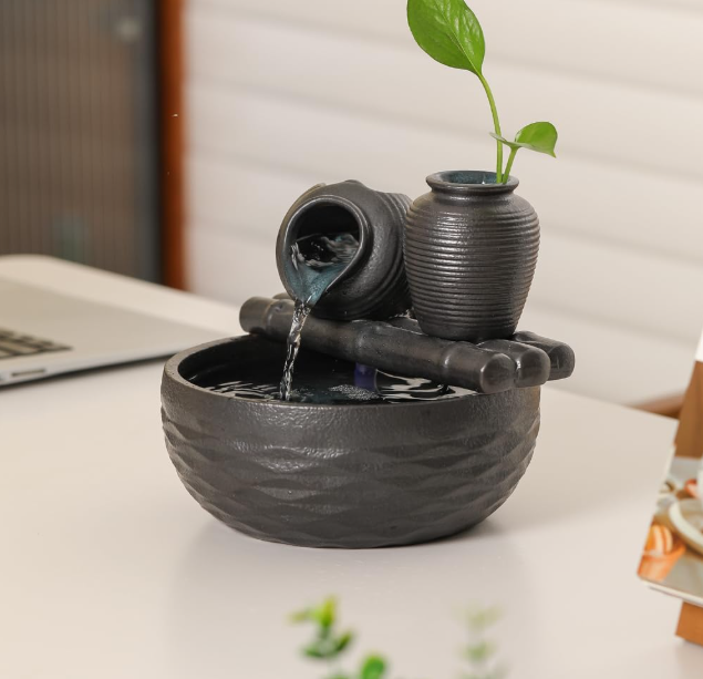 Ceramic Tabletop Desktop Fountain Water Feature Decoration Indoor Home Office