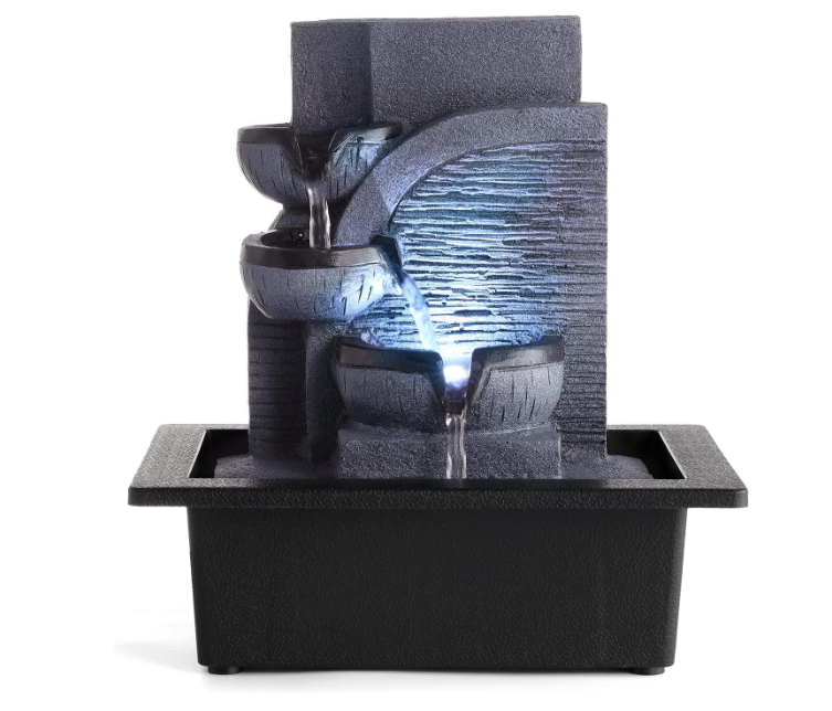 Water Fountains Indoor Waterfall Fountain Tabletop Fountain with LED Light Water Feature Indoor Zen Meditation for Home and Office Indoor Spaces.